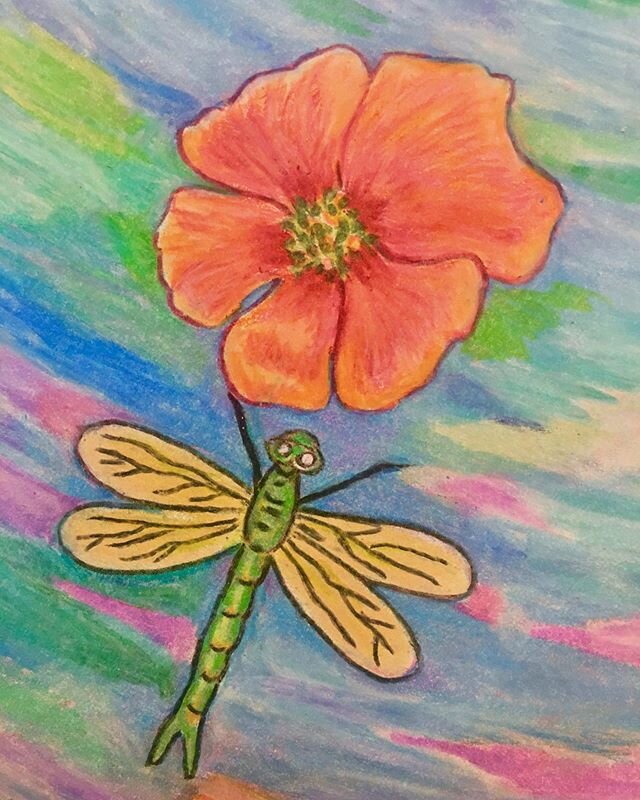 Detail from the current drawing #dragonfly #flowers #sky #delivery #drawing