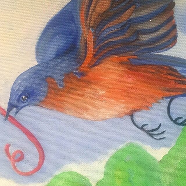 I love painting Eastern Bluebirds. This is from my paintings, Birds Feeding the Fish. Link to my website is in bio.😊