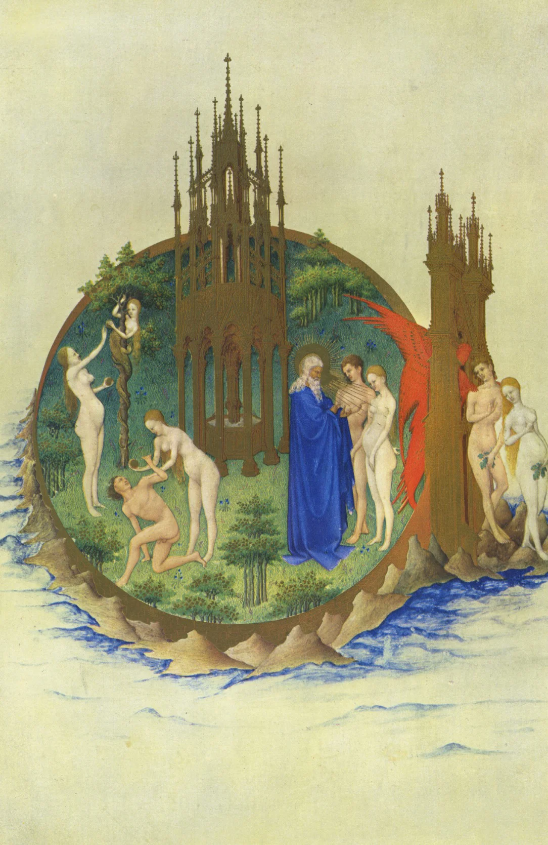 Limbourg Brothers, The Tres Riches Heures of Jean De Berry, The Temptation and the Fall, Ink on vellum, 1413-1416