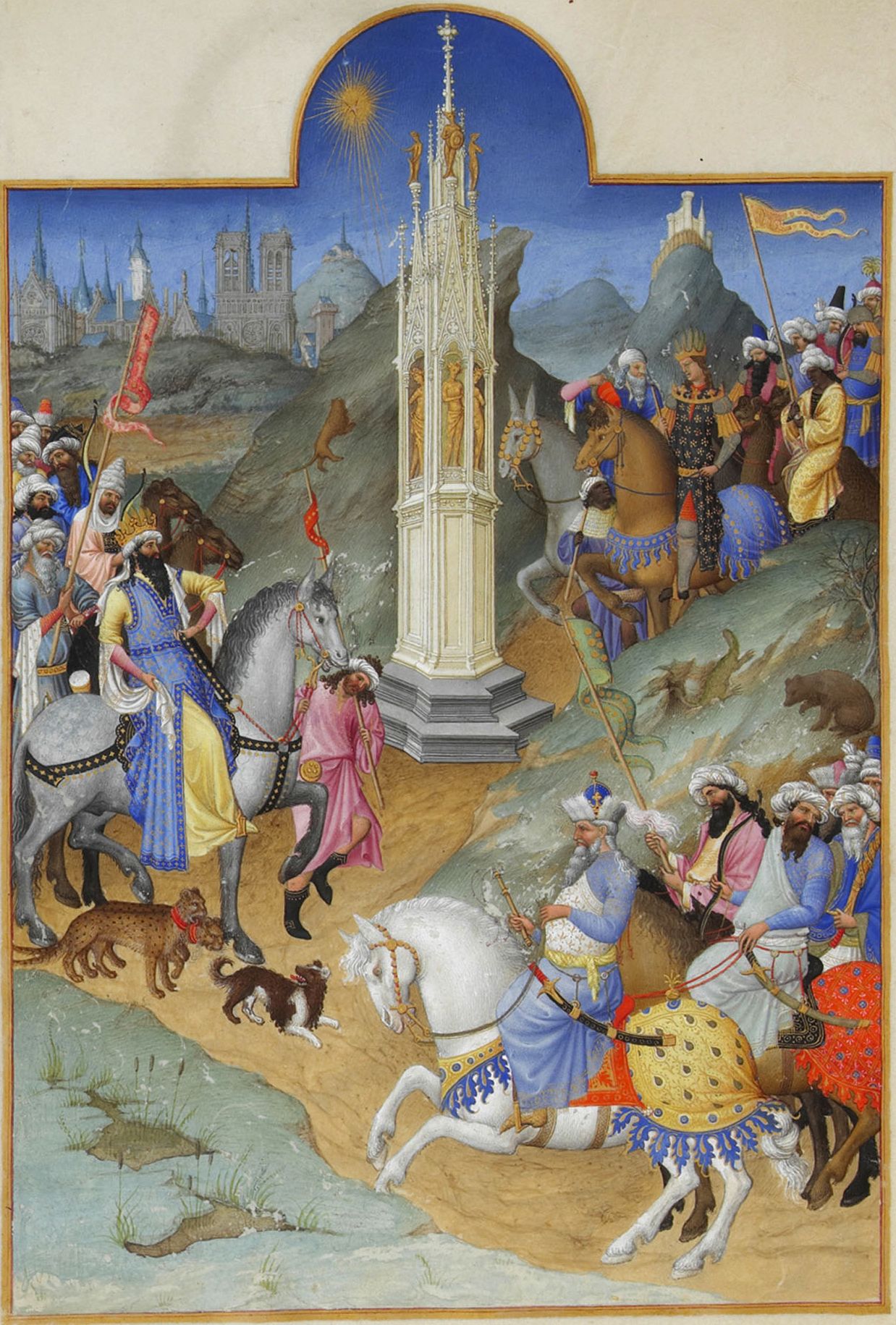 Limbourg Brothers, The Tres Riches Heures of Jean De Berry, Calendar: Meeting of the Magi, Ink on vellum, 1413-1416