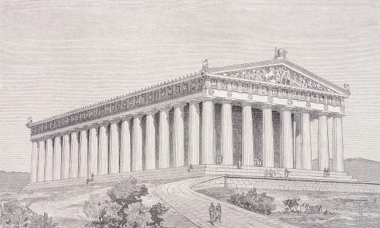 Thiersch, Reconstruction of the Parthenon in Athens at the time of Pericles, 19th century, Engraving