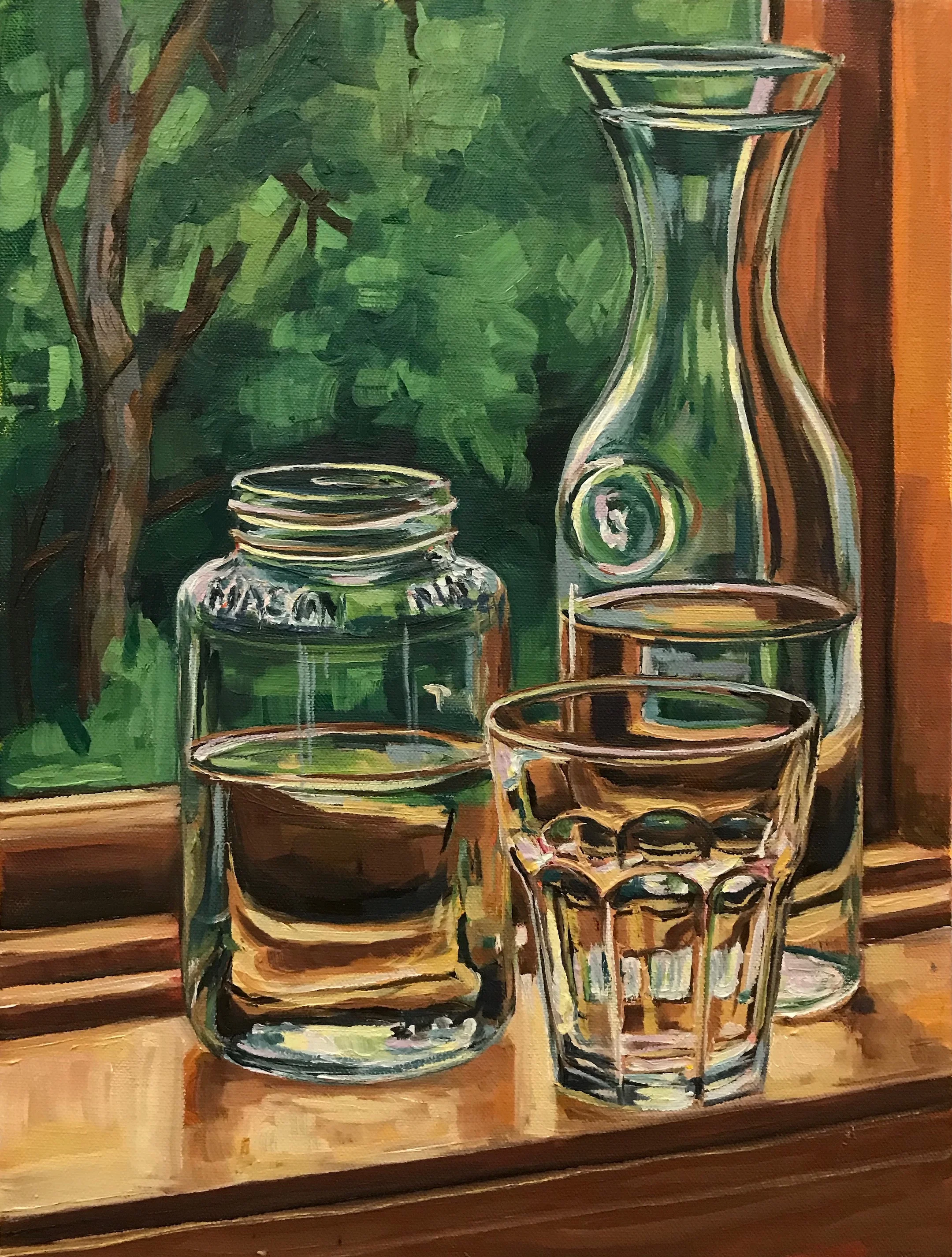 Three Glasses, Oil on canvas, 16" x 12", 2019