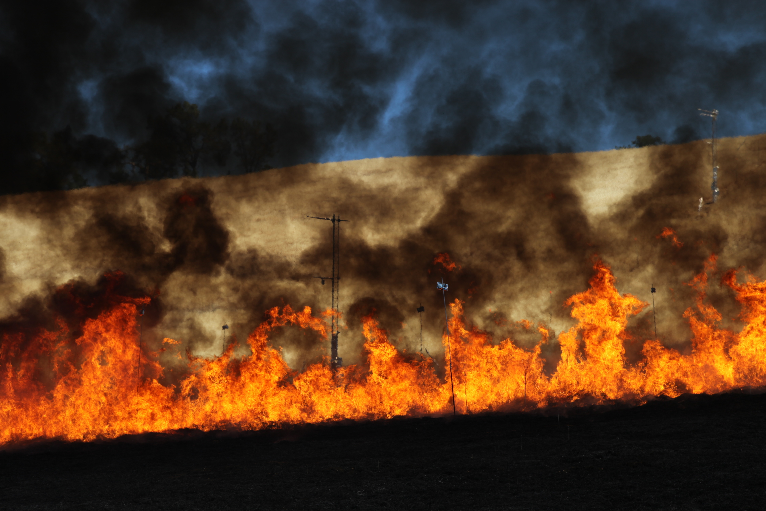 Fire front moving through instrumentation array.