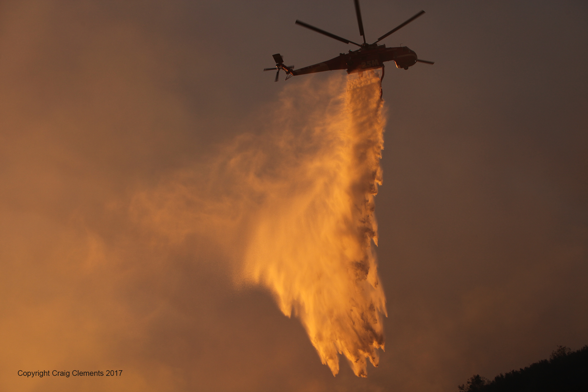 water drop on Detwiler Fire, Mariposa, California, 2017.