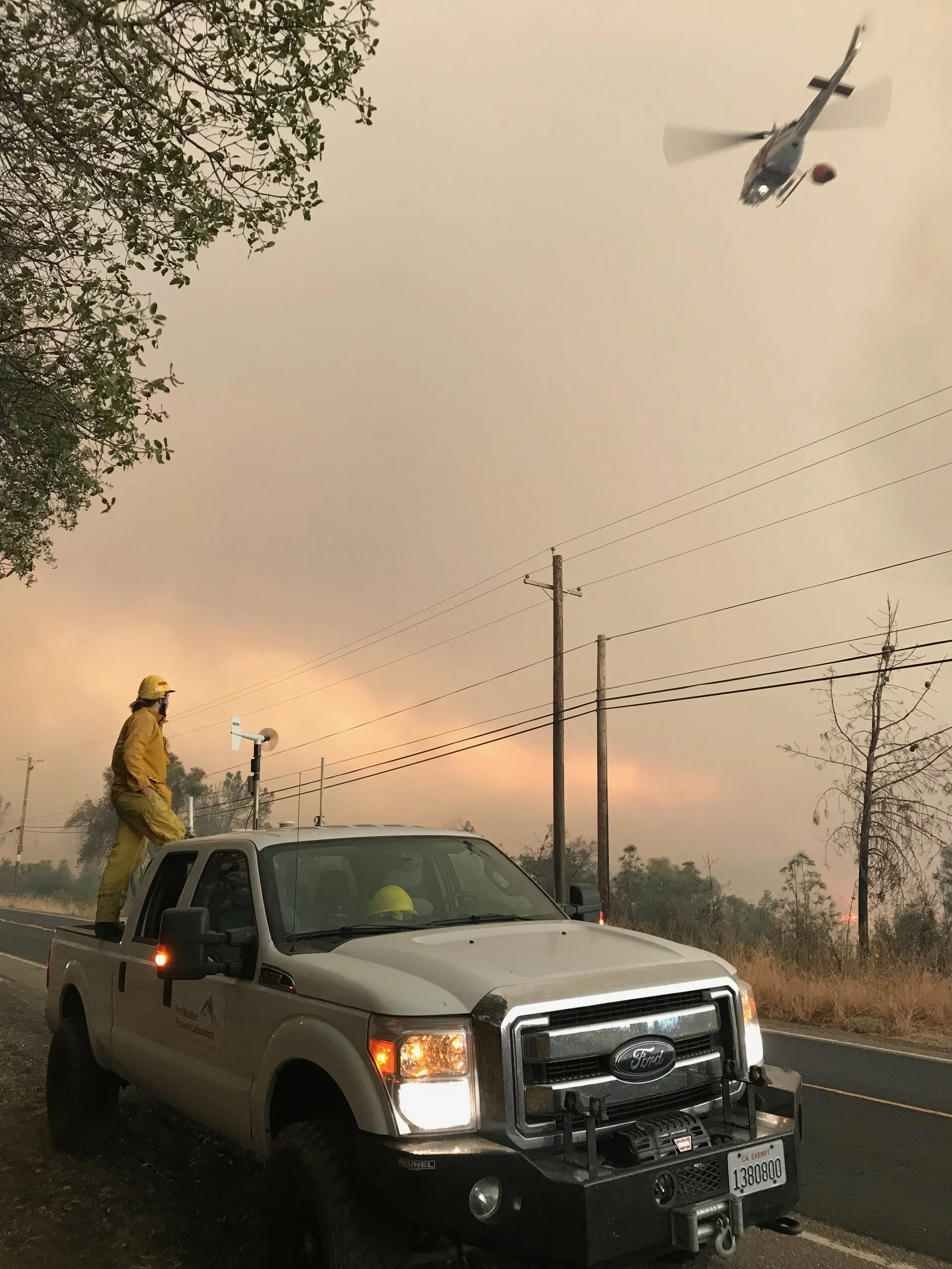 Conducting wind profile measurements at the camp fire, nov. 8 2018.