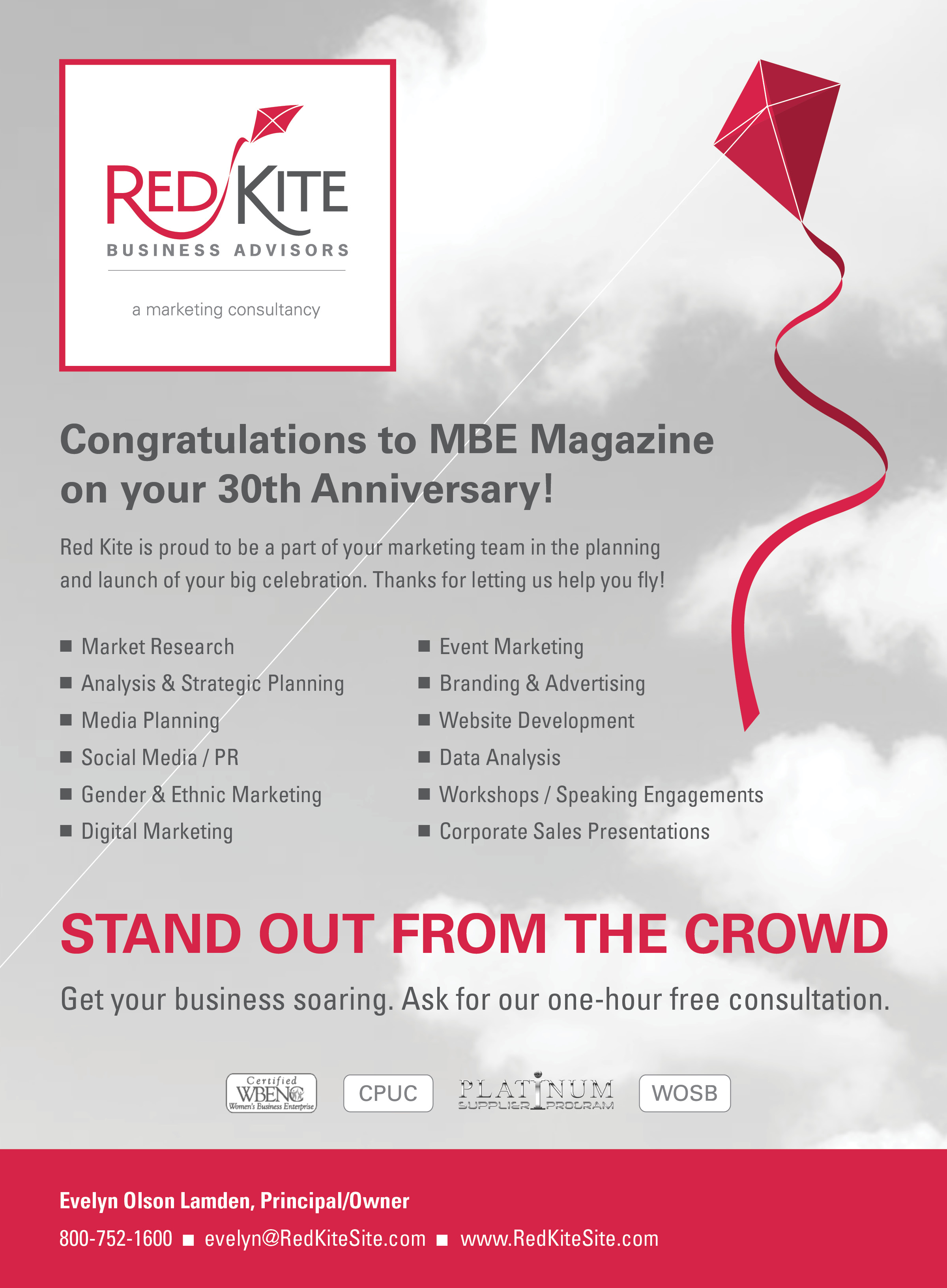 Full page ad designed for the MBE 30th Anniversary magazine