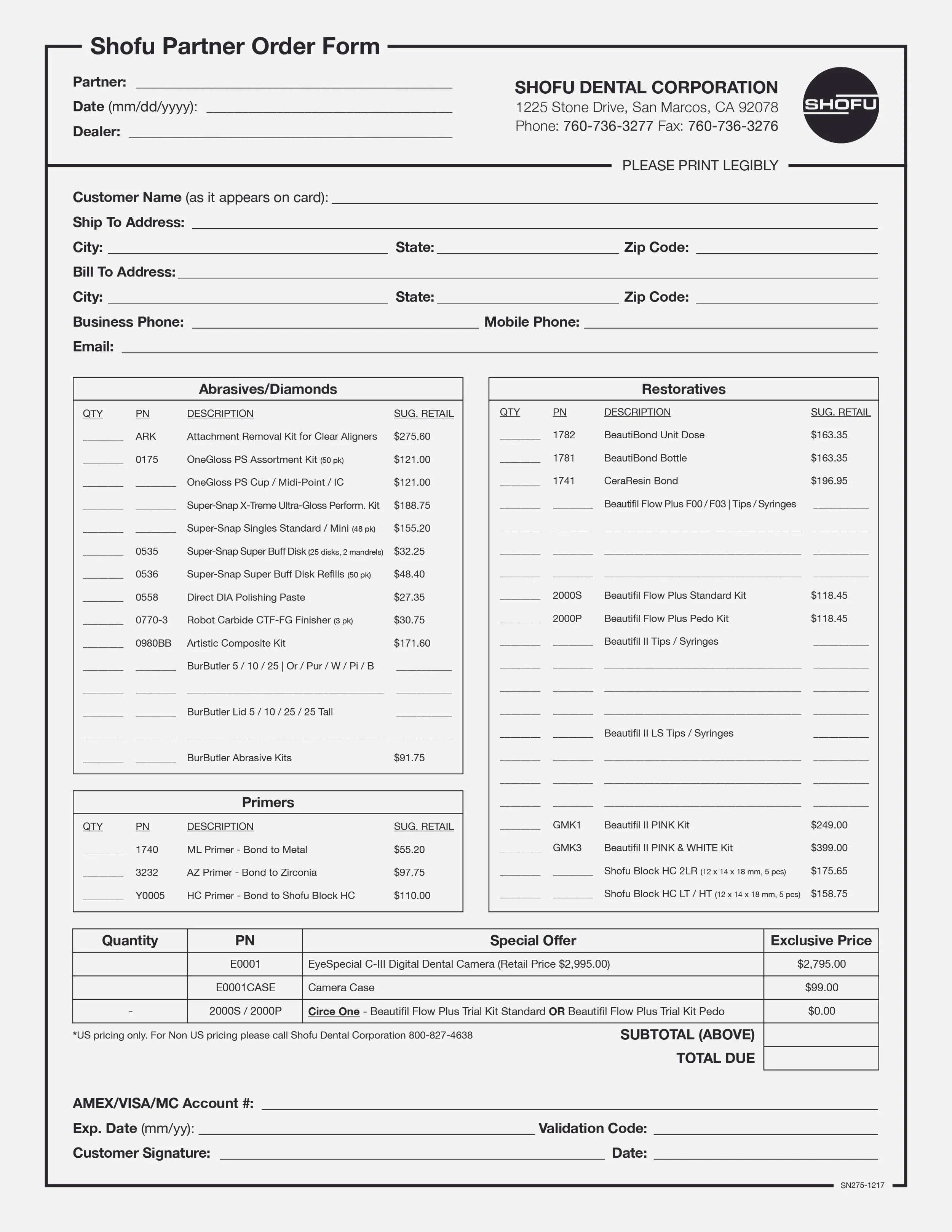 Order form for Invisalign