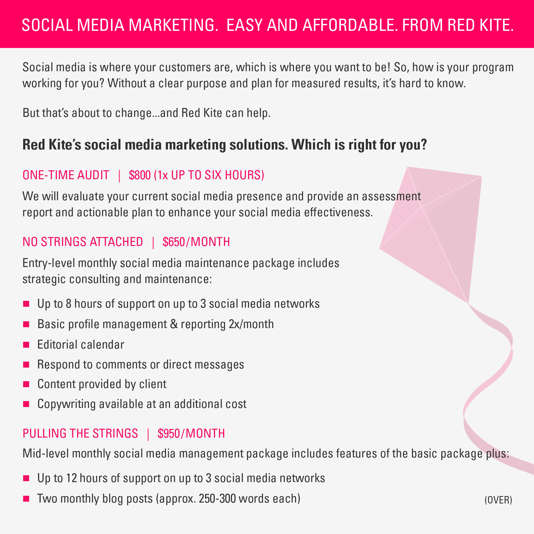  Informational handout on social media packages and pricing (FRONT) 