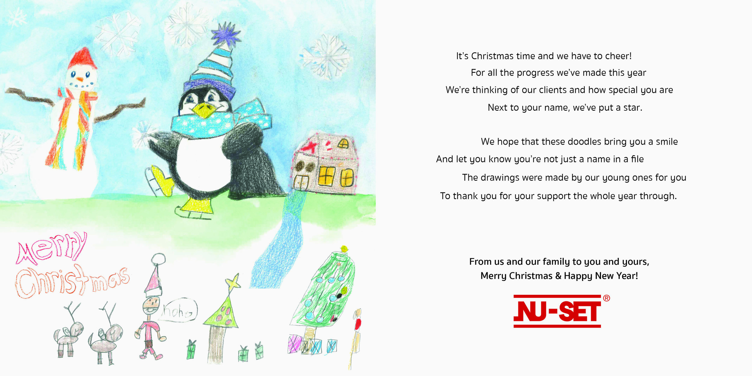 The left sides features more drawings, as the right side features a Christmas poem to enhance the playfulness of the card (INSIDE)