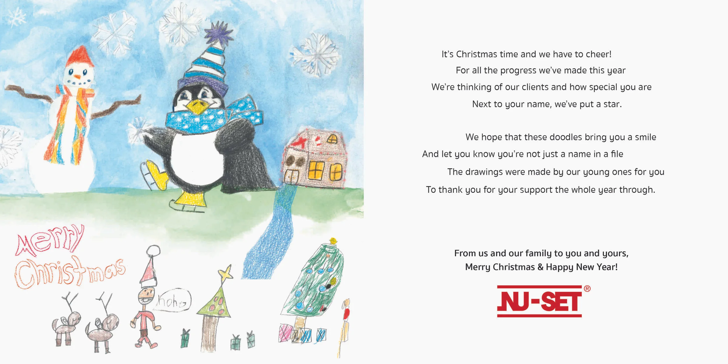 The left sides features more drawings, as the right side features a Christmas poem to enhance the playfulness of the card (INSIDE)