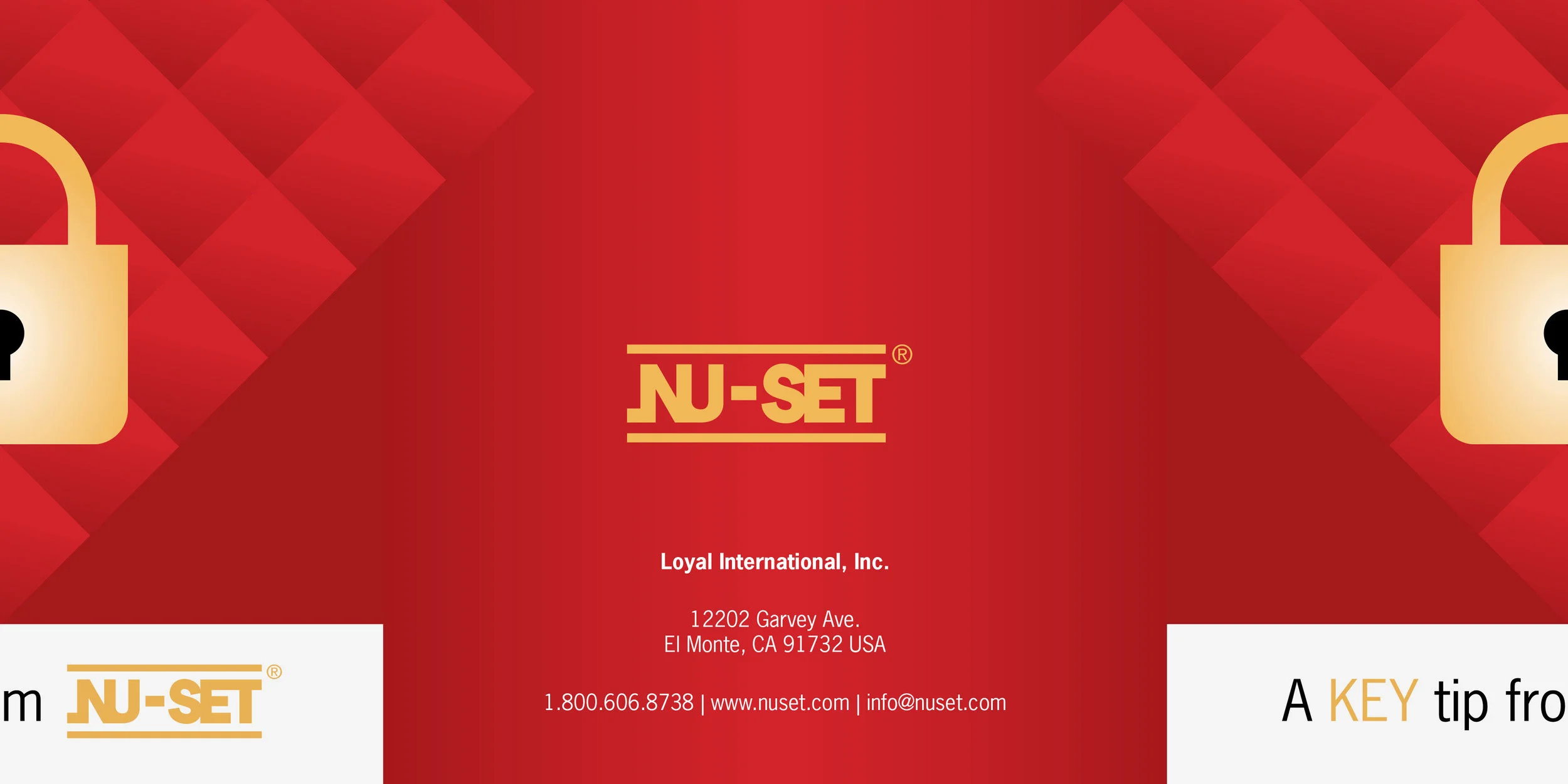 How the card was printed and opened. Nu-Set loved the idea of "unlocking" the lock, so we continued with this design element.