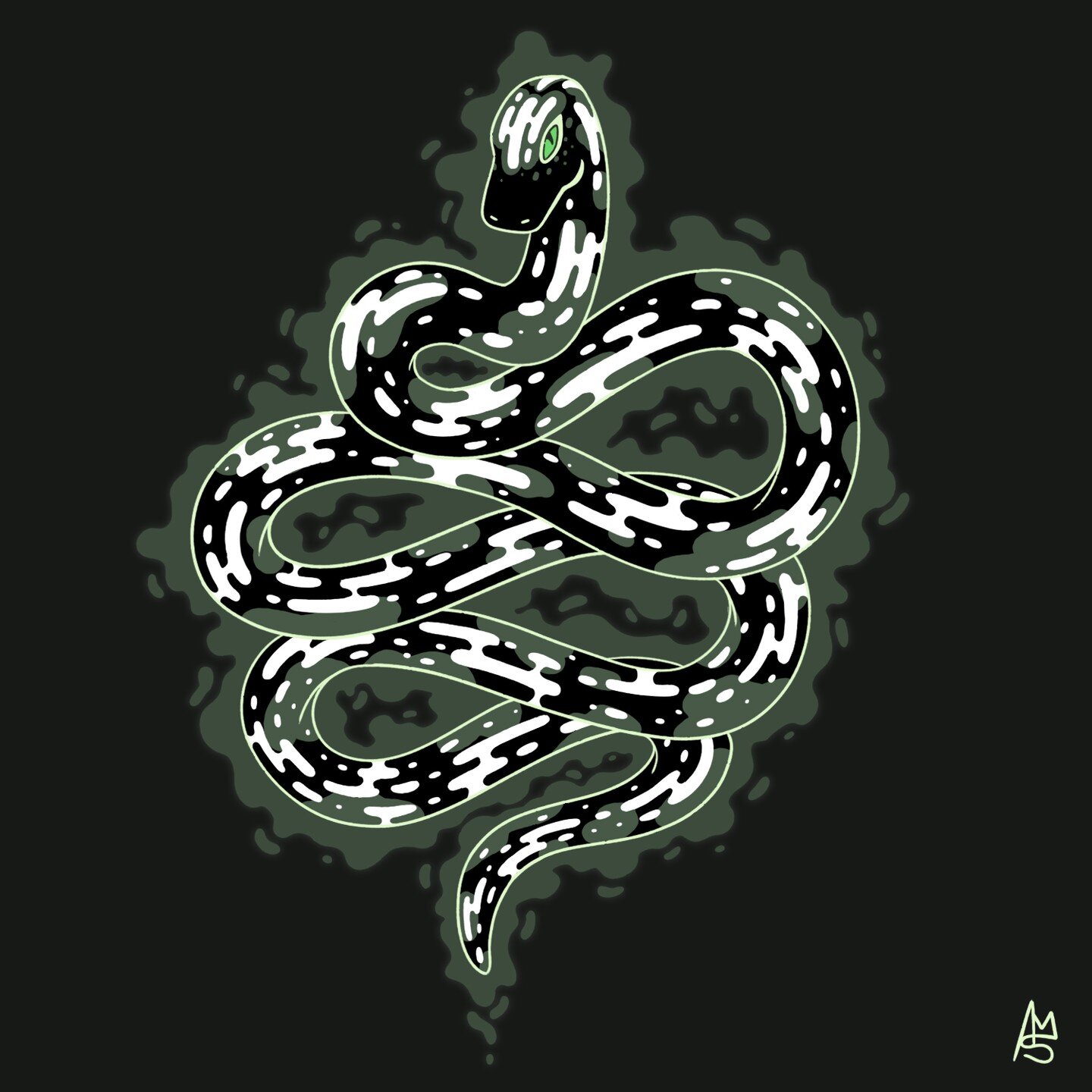 Been thinking of snakes more and more lately. So much so that this just popped out today. Couldn't decide on which color scheme to go with so here's both.