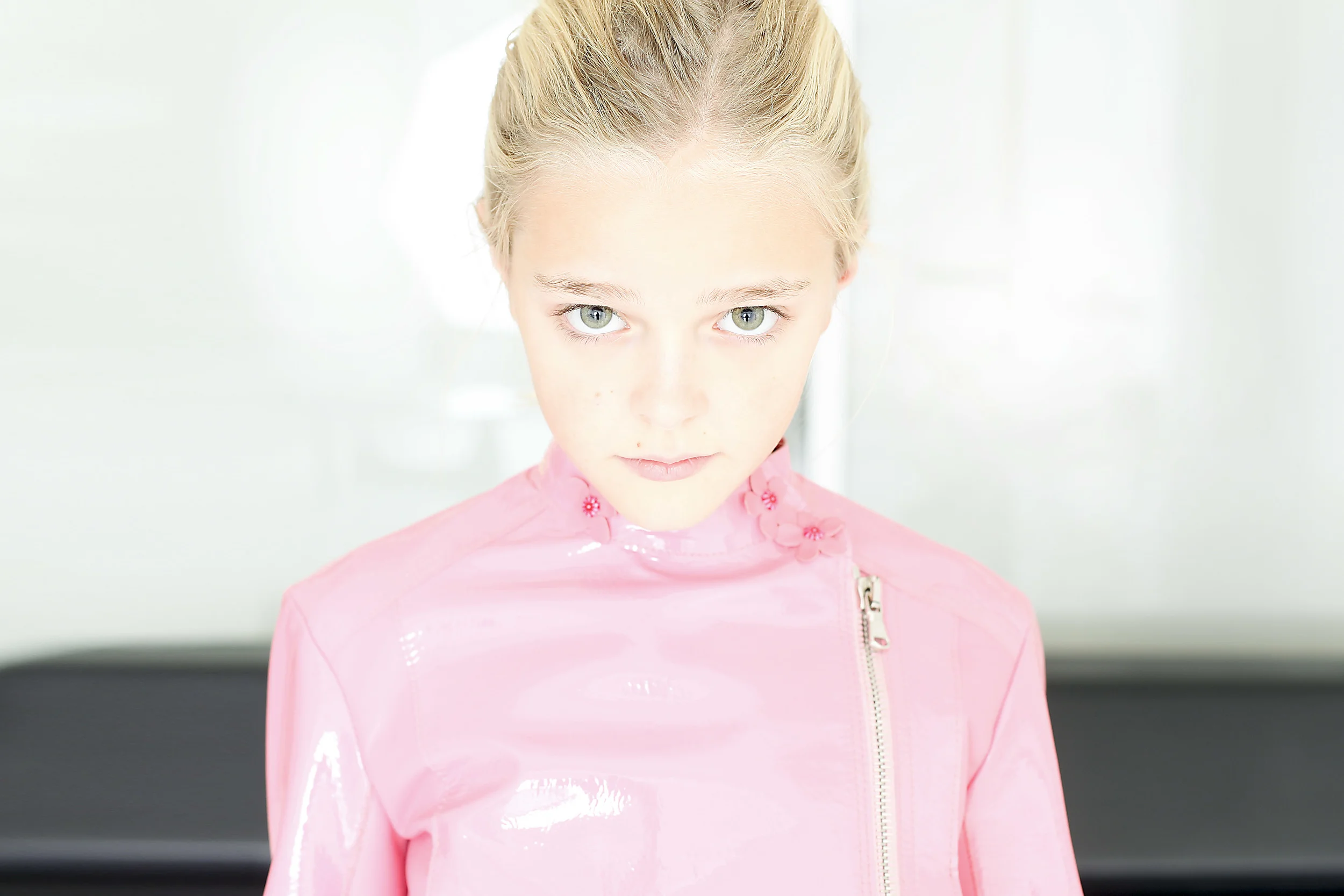 Violet In Pink Leather Moto Jacket by Bonnie Young | Photograph by Lee Clower