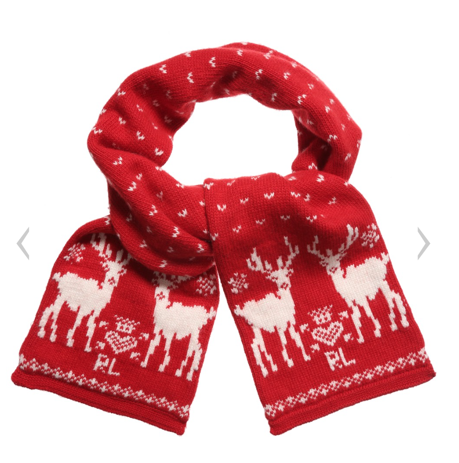 Ralph Lauren Red Wool Knitted Reindeer Scarf