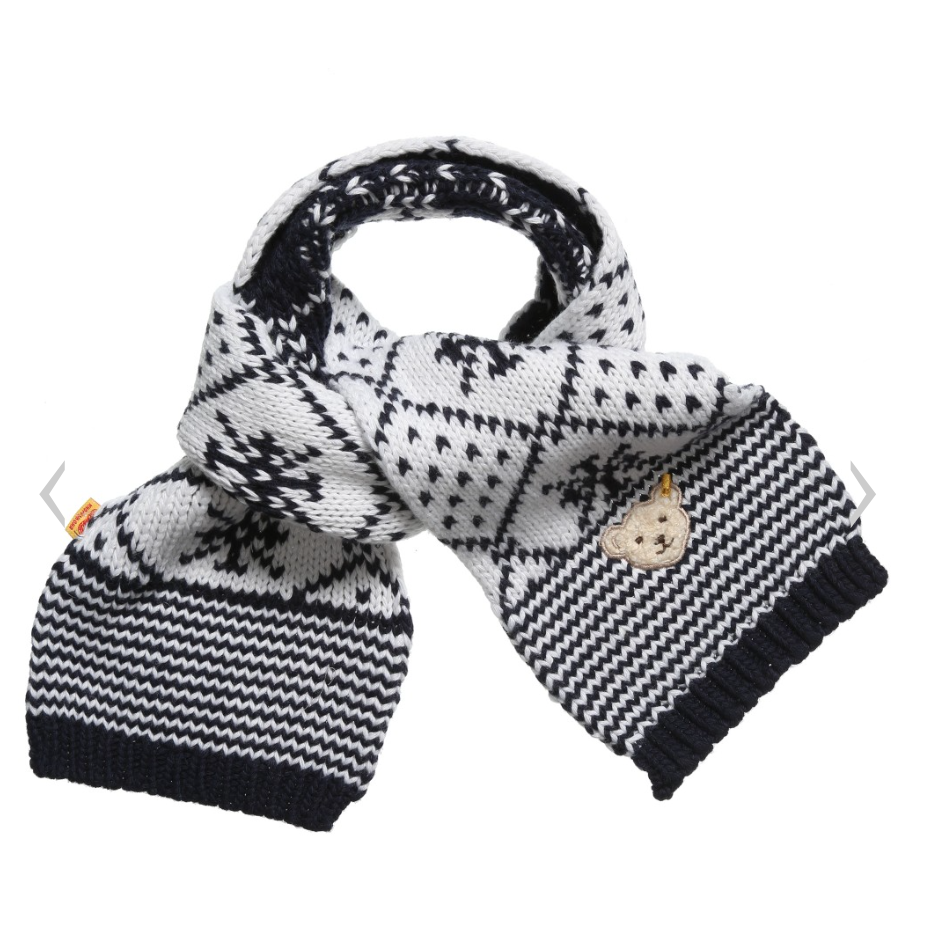 STEIFF Boys Navy Blue & White Wool Knitted Scarf