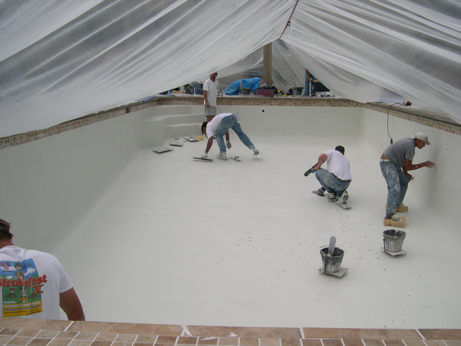 Plastering Under a Tent