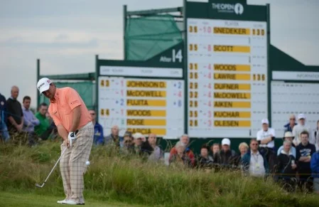 In the mix again. Graeme McDowell chips to the 15th in the second round. Picture Fran Caffrey www.golffile.ie