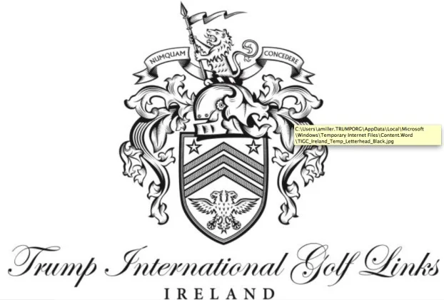 The press release on "Trump International Golf Links - Ireland" features the same logo and coats of arms used at Trump International - Scotland.