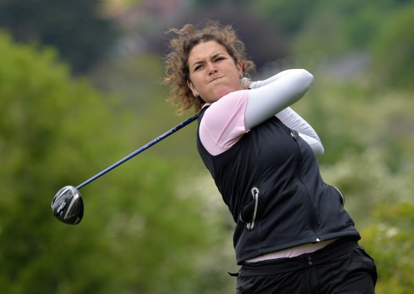 Winner Lucy Goddard (England) driving at the 14th hole in the final round of the 2014 Irish Women's Open Strokeplay Championship at Douglas Golf Club today (Sunday 25th May). Picture: Pat Cashman cashmanphotography.ie