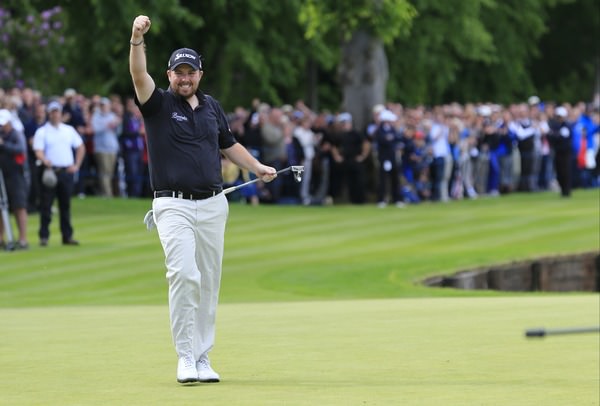 Shane Lowry celebrates his closing birdie on Sunday. Picture: Fran Caffrey/ www.golffile.ie