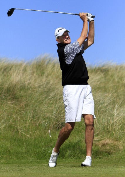 Joint leader Adrian Morrow (Portmarnock) driving from the 13th tee in the first round of the 2014 Irish Seniors Amateur Open Championship at Waterville Golf Club . Picture by Pat Cashman / cashmanphotography.ie
