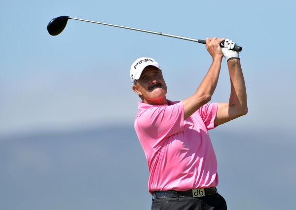 Adrian Morrow (Portmarnock) driving from the 7th tee in the second round of the 2014 Irish Seniors Amateur Open Championship at Waterville Golf Club. Picture by Pat Cashman / cashmanphotography.ie