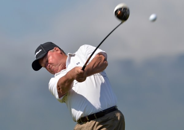 Alan Mew (England) driving from the 7th tee in the second round of the 2014 Irish Seniors Amateur Open Championship at Waterville Golf Club today (29/05/2014) . Picture by Pat Cashman cashmanphotography.ie