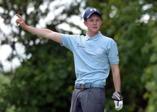 John Ross Galbraith (Whitehead) driving at the 6th during his quarter final match at the 2014 AIG sponsored Irish Amateur Close Golf Championship at Seapoint Golf Club today (10/06/2014). Picture by Pat Cashman