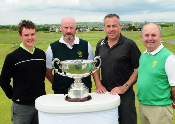 John Ross Galbraith (left) faces Pat Murray (second from right) in the final of the AIG sponsored Irish Amateur Close at Seapoint this afternoon.
