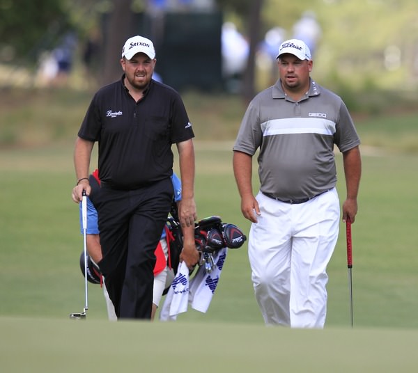 Shane Lowry (IRL) and Brendon De Jonge (ZMB) walk onto the 6th green during Thursday's Round 1 of the 2014 US Open Championship held at Pinehurst No.2 Course, Pinehurst, North Carolina, USA. 12th June 2014. Picture: Eoin Clarke www.golffile.ie