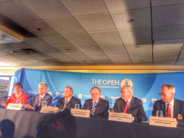 Peter Dawson, third from the right, announces the invitation to Royal Portrush to return to the Open rota.
