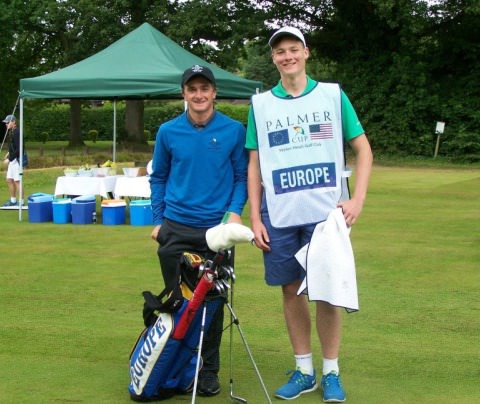 Paul Dunne and caddie at Walton Heath.