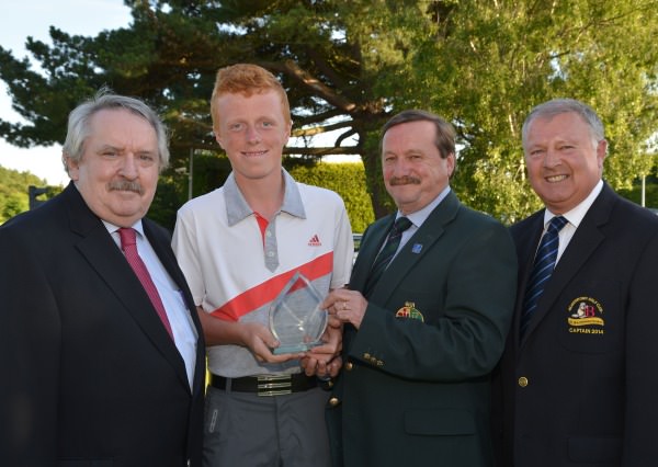 Under 14 winner......Kevin McIntyre (Chairman, Leinster Golf, GUI) presenting Jack Doherty (Westmanstown) with the under 14 trophy at the Multi Cargo Ltd (Dublin Airport) sponsored Leinster Boys' Under 15 Open Championship. Picture by Pat Cashman www.cashmanphotography.ie