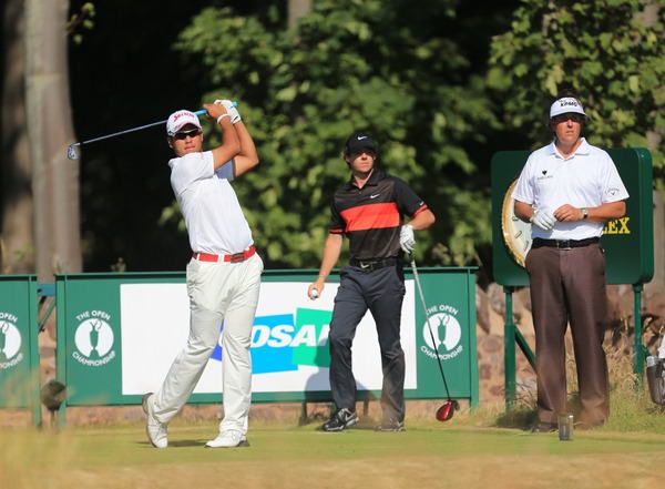Hideki MATSUYAMA (JAP) , Rory MCILROY (NIR) and Phil MICKELSON (USA) during round two of The 142th Open Championship Muirfield, Gullane, East Lothian, Scotland 19/7/2013 Picture Fran Caffrey www.golffile.ie