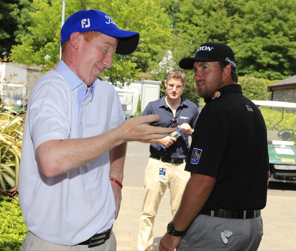 Gavin Moynihan chats with Graeme McDowell at the Irish Open. Picture: Fran Caffrey www.golffile.ie