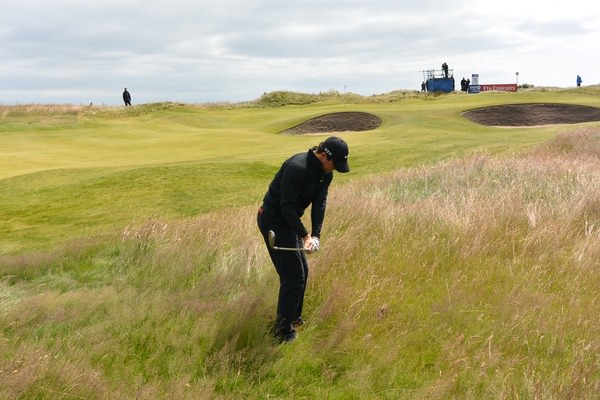 This pitch between two bunkers was one of the shots of the day by Rory McIlroy. Picture: Fran Caffrey www.golffile.ie
