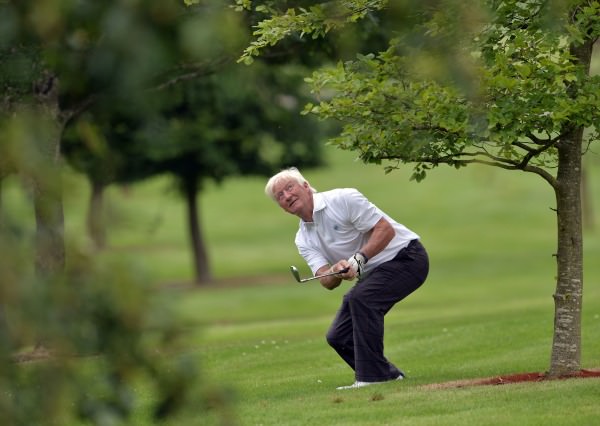 Maurice Kelly (Naas) playing from the trees at the 15th hole in the final round of the 2014 Tourism Malaysia sponsored Irish Seniors Amateur Close Championship at Tullamore Golf Club (11/07/2014) . Picture by Pat Cashman www.cashmanphotography.ie