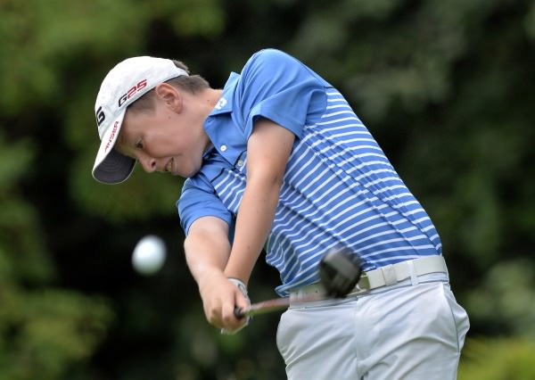 Winner Scott Miller (Clandeboye) driving at the 10th hole in the Leinster Boys' Under 13 Open Championship at Corrstown Golf Club (21/07/2014). Picture by Pat Cashman
