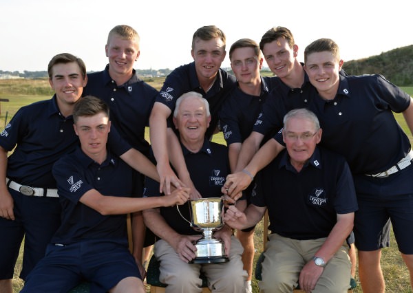 evin Raftery (Captain) Leinster Boys Team with his team members Eoin Leonard, Kevin Le Blanc, Alan Fahy, Thomas Mulligan, David Carey, Rowan Lester, Conor Purcell and John McGrath (Manager) after their victory in the Boys Interprovincial Matches at Island Golf Club today (24/07/2014). Picture by Pat Cashman