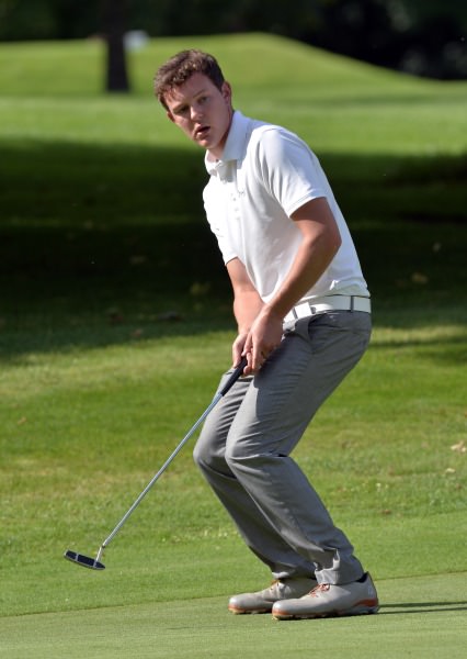 John Ross Galbraith (Whitehead) lips out for a birdie at the 15th green during the final round of the Mullingar Electrical Scratch Cup at Mullingar Golf Club. (Monday 04/08/2014). Picture by Pat Cashman