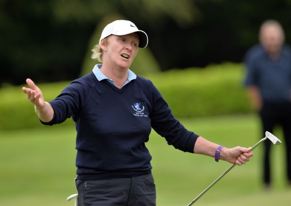 Carol Wickham (Laytown & Bettystown) after winning her match and the title on the 18th green in the final of the 2014 AIG All Ireland Senior Cup Finals at Mount Wolseley Country Club (16/08/2014). Picture by Pat Cashman