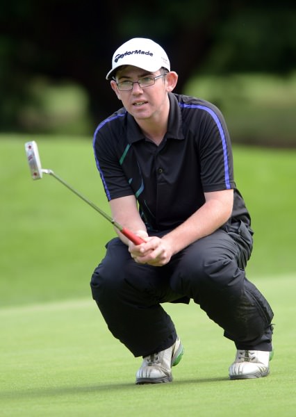 Cameron Raymond (Newlands) reacts to his missed putt at the 16th during the Irish Under 15 Boys Amateur Open Championship final day at Castlewarden. Picture by Pat Cashman