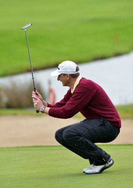 Stephen Browne (Hermitage) missing his par putt on the 18th green in the 2014 AIG Leinster Senior Cup final at Mount Juliet Golf Club today (24/08/2014). Picture by Pat Cashman