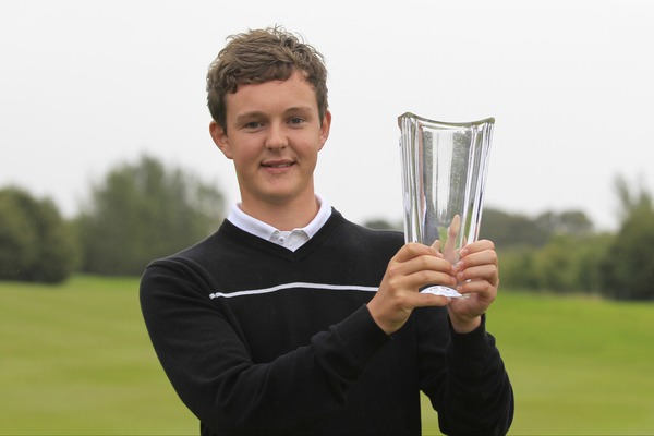 Whitehead's John-Ross Galbraith with the leading amateur award at Galgorm Castle. Picture: Thos Caffrey / www.golffile.ie