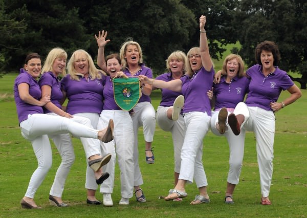 Waterford Castle lady team members Sally Brennan, Fiona Fitzgerald, Mary Madigan, Bridget Tierney, Patsy Garry, Anna Galvin, Deirdre McCarthy and Phyllis Sinnott with the I Need Spain Irish Mixed Foursomes trophy after their victory at Warrenpoint Golf Club. Picture by Pat Cashman