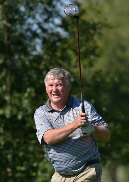 John Carroll (Bandon) driving from the 7th in the final round of the 2014 Leinster Veterans Amateur Open Championship at Athy Golf Club (10/09/2014). Picture by Pat Cashman