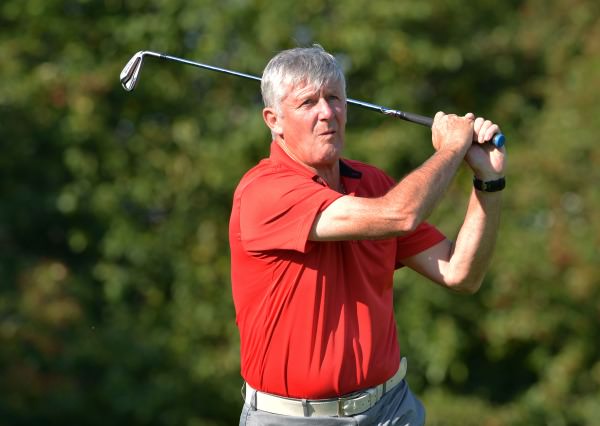 Hugh Donnelly (Lisheen Springs) driving from the 17th in the final round of the 2014 Leinster Veterans Amateur Open Championship at Athy Golf Club. Picture by Pat Cashman