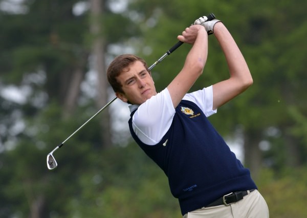Ben Murray (Castle) driving at the 13th hole in the semi final of the AIG Junior Cup at Carton House today (17/09/2014). Picture by Pat Cashman