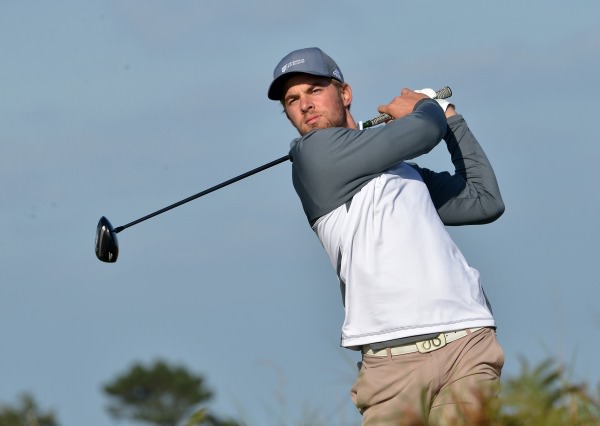 Mathias Eggenberger (Stirling) driving from the 10th tee in the second round of 2014 Irish Colleges Invitational Tournament at County Louth Golf Club today (02/10/2014). Picture by Pat Cashman