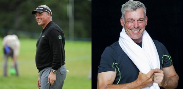 Before and after. Darren Clarke has lost more than four stones thanks to his workout regime